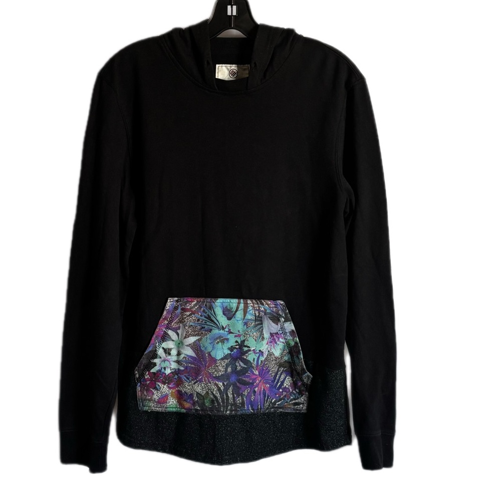 On The Byas Hoodie Y2K Black Floral Pocket Green Accents NO STRING Men’s Medium